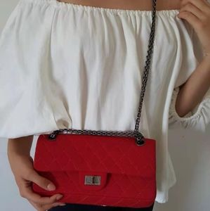 Chanel 2.55 red jersey bag